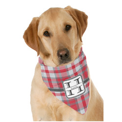 Red & Gray Plaid Dog Bandana Scarf w/ Name and Initial