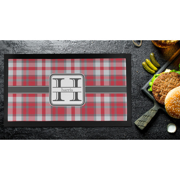 Red & Gray Plaid Bar Mat - Small - LIFESTYLE