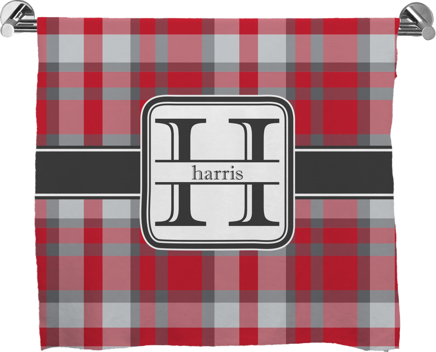 Red & Gray Plaid Bath Towel (Personalized) YouCustomizeIt