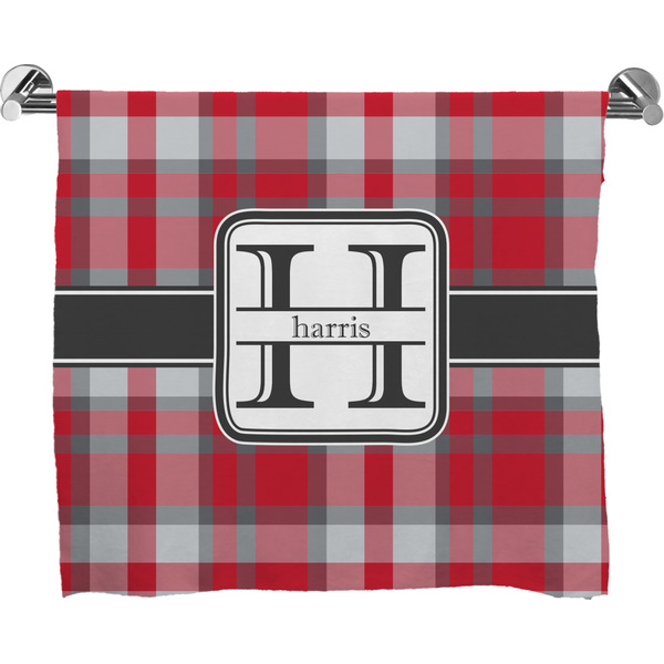 Custom Red & Gray Plaid Bath Towel (Personalized)
