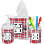 Red & Gray Plaid Acrylic Bathroom Accessories Set w/ Name and Initial