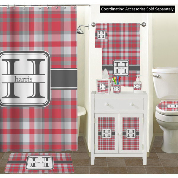 Red & Gray Plaid Bathroom Scene