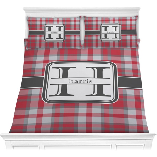Custom Red & Gray Plaid Comforter Set - Full / Queen (Personalized)