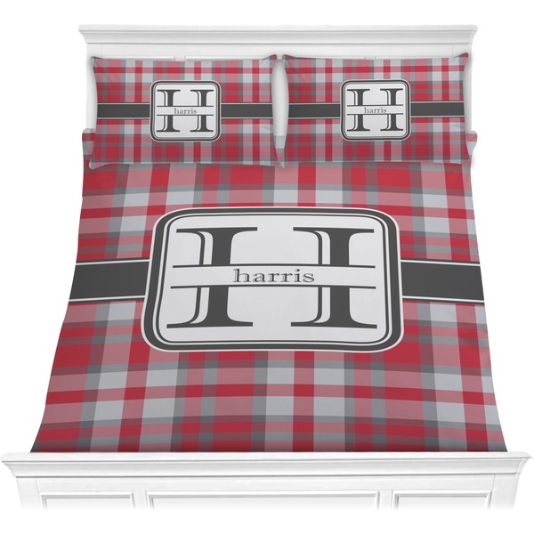 Custom Red & Gray Plaid Comforters (Personalized)