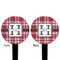 Red & Gray Plaid Black Plastic 4" Food Pick - Round - Double Sided - Front & Back