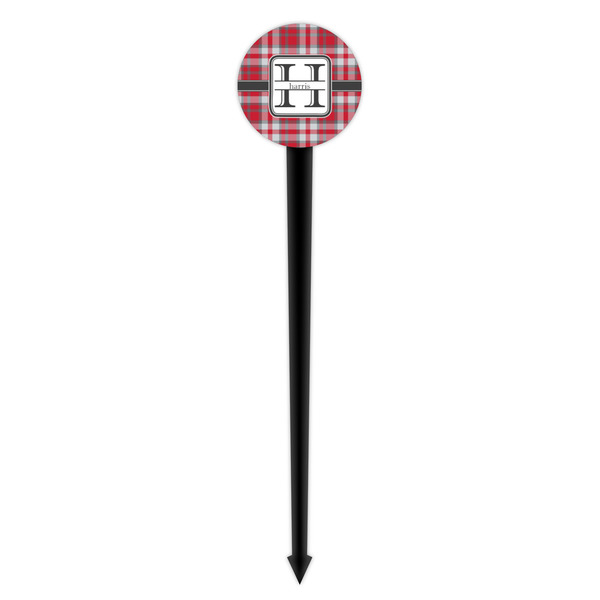 Red & Gray Plaid Black Plastic 4" Food Pick - Round - Single Pick
