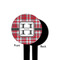 Red & Gray Plaid Black Plastic 4" Food Pick - Round - Single Sided - Front & Back