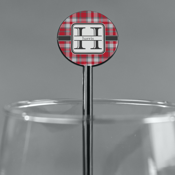 Red & Gray Plaid Black Plastic 5.5" Stir Stick - Round - Main