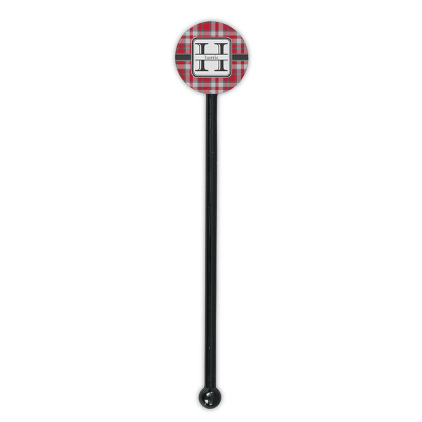 Red & Gray Plaid Black Plastic 5.5" Stir Stick - Round - Single Stick