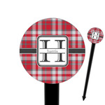 Red & Gray Plaid 6" Round Plastic Food Picks - Black - Double Sided (Personalized)