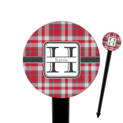 Red & Gray Plaid 6" Round Plastic Food Picks - Black - Single Sided (Personalized)
