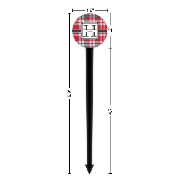 Red & Gray Plaid Black Plastic 6" Food Pick - Round - Dimensions