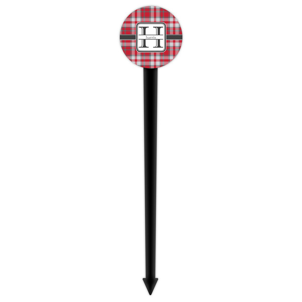 Red & Gray Plaid Black Plastic 6" Food Pick - Round - Single Pick