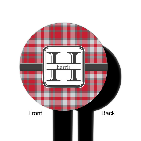 Red & Gray Plaid Black Plastic 6" Food Pick - Round - Single Sided - Front & Back
