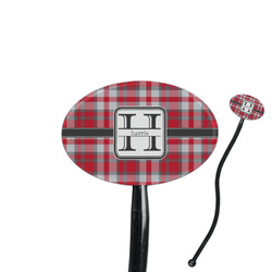Red & Gray Plaid 7" Oval Plastic Stir Sticks - Black - Single Sided (Personalized)
