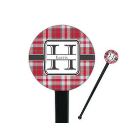 Red & Gray Plaid 7" Round Plastic Stir Sticks - Black - Double Sided (Personalized)