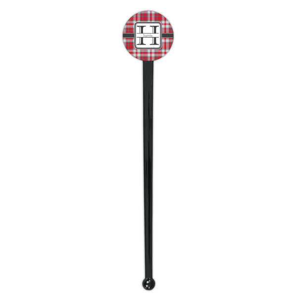 Red & Gray Plaid Black Plastic 7" Stir Stick - Round - Single Stick