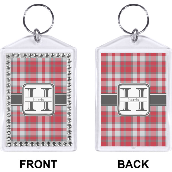 Red & Gray Plaid Bling Keychain (Front + Back)