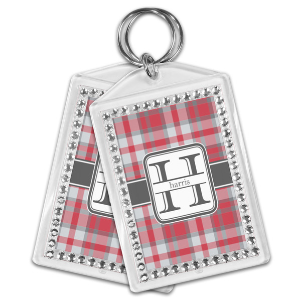 Red & Gray Plaid Bling Keychain - MAIN