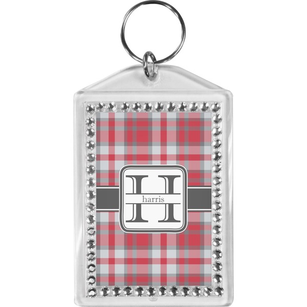 Custom Red & Gray Plaid Bling Keychain (Personalized)