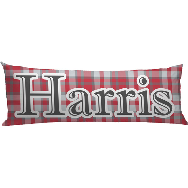 Custom Red & Gray Plaid Body Pillow Case (Personalized)