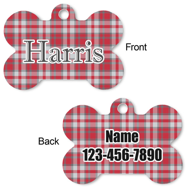Red & Gray Plaid Bone Shaped Dog ID Tag - Large - Approval