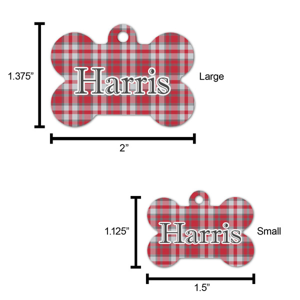 Red & Gray Plaid Bone Shaped Dog ID Tag - Large - Scale
