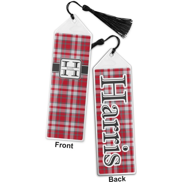 Red & Gray Plaid Bookmark with tassel - Front and Back