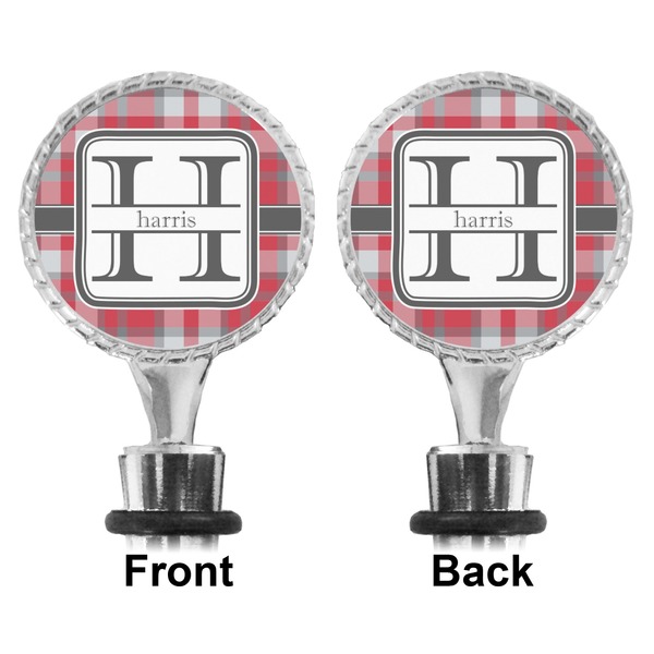 Red & Gray Plaid Bottle Stopper - Front and Back
