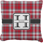 Red & Gray Plaid Faux-Linen Throw Pillow 16" (Personalized)