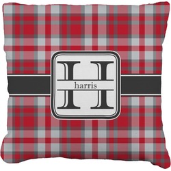 Red & Gray Plaid Faux-Linen Throw Pillow 16" (Personalized)