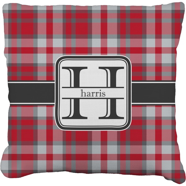Custom Red & Gray Plaid Faux-Linen Throw Pillow 18" (Personalized)