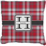 Red & Gray Plaid Faux-Linen Throw Pillow 20" (Personalized)