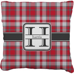 Red & Gray Plaid Faux-Linen Throw Pillow 26" (Personalized)