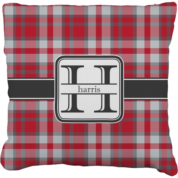 Custom Red & Gray Plaid Faux-Linen Throw Pillow 26" (Personalized)