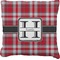Red & Gray Plaid Personalized Burlap Pillow Case