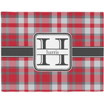 Red & Gray Plaid Woven Fabric Placemat - Twill w/ Name and Initial