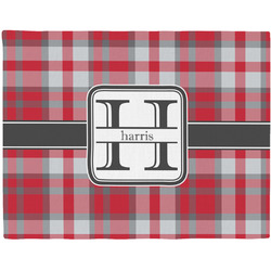 Red & Gray Plaid Woven Fabric Placemat - Twill w/ Name and Initial