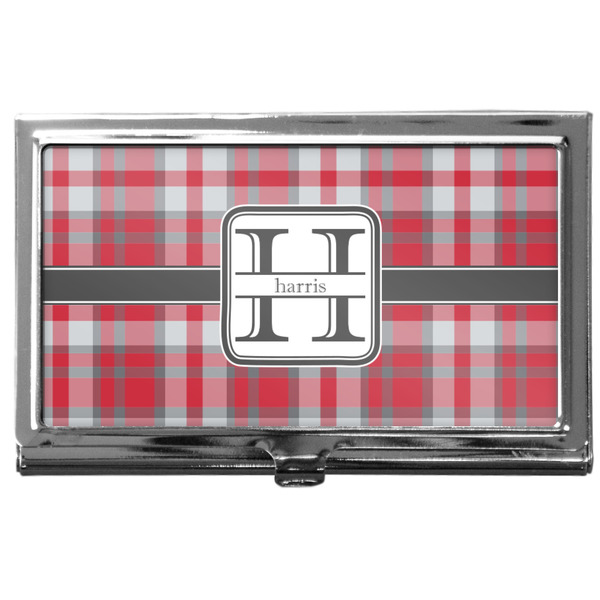 Custom Red & Gray Plaid Business Card Case