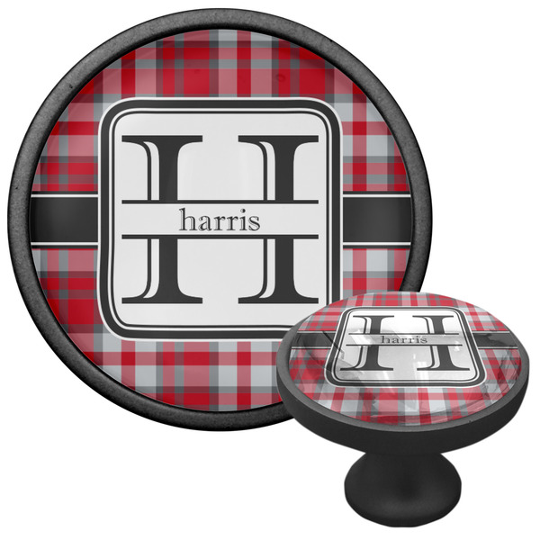 Red & Gray Plaid Cabinet Knob - Black - Multi Angle