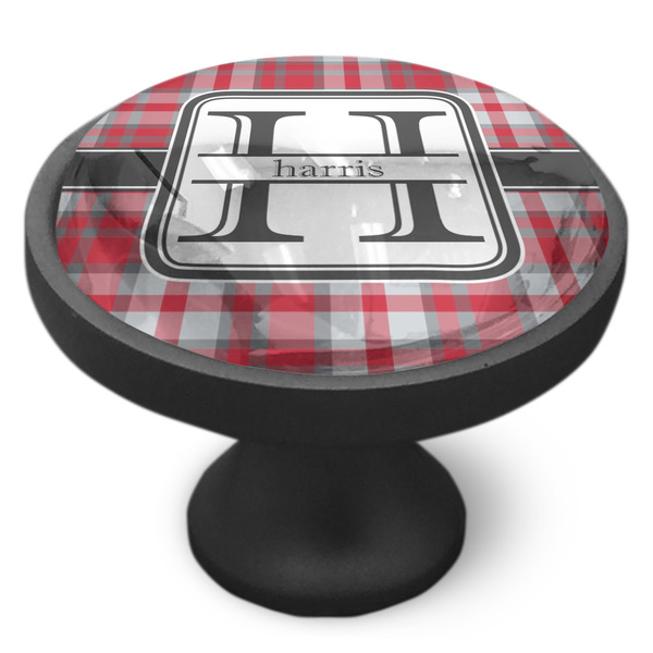 Red & Gray Plaid Cabinet Knob - Black - Side