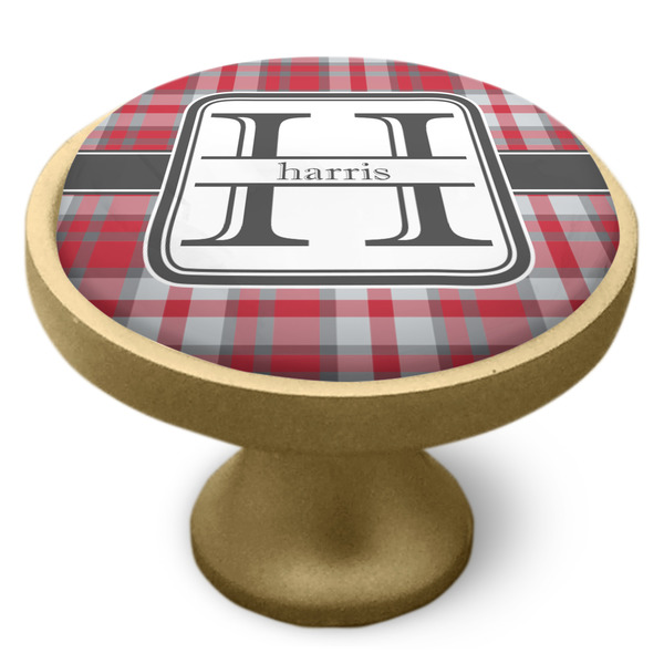 Red & Gray Plaid Cabinet Knob - Gold - Side