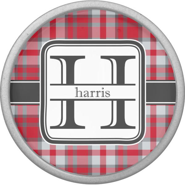 Red & Gray Plaid Cabinet Knob - Nickel - Front