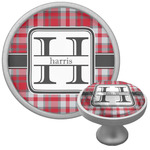 Red & Gray Plaid Cabinet Knob (Silver) (Personalized)