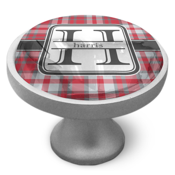 Red & Gray Plaid Cabinet Knob - Nickel - Side