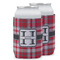 Red & Gray Plaid Can Cooler (12 oz) w/ Name and Initial