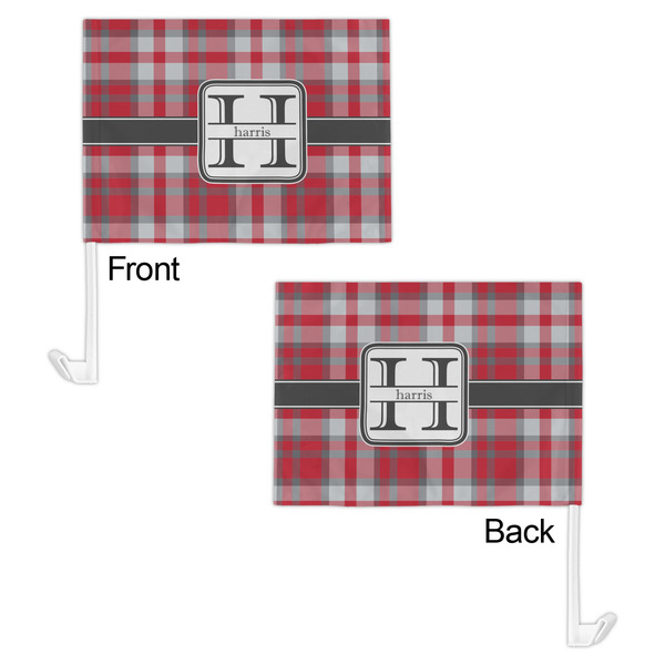 Red & Gray Plaid Car Flag - 11" x 8" - Front & Back View