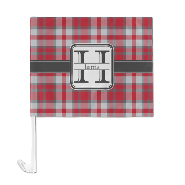 Red & Gray Plaid Car Flag - Large - FRONT