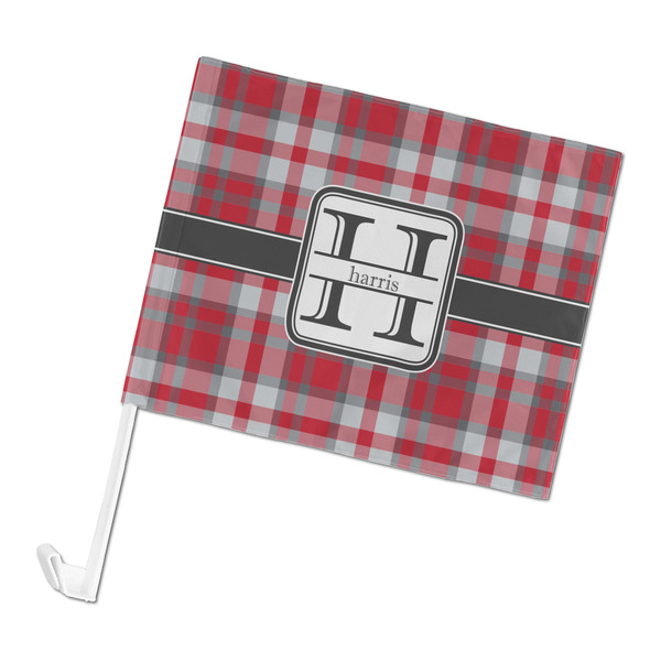 Custom Red & Gray Plaid Car Flag - Large (Personalized)
