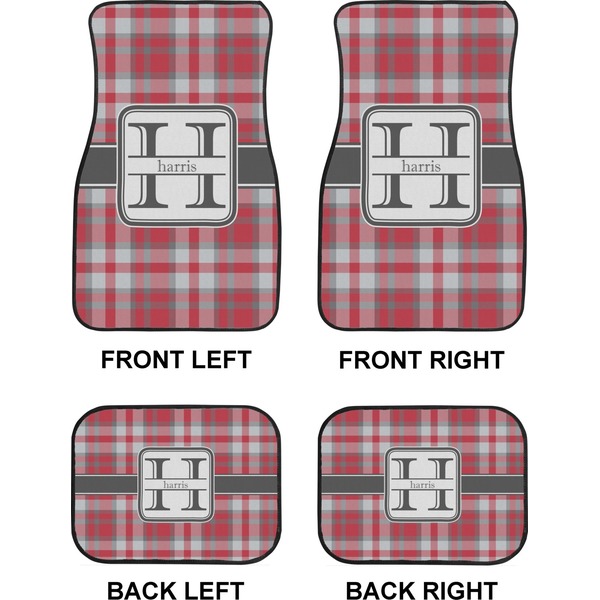 Red & Gray Plaid Car Floor Mats Set (2F + 2B)